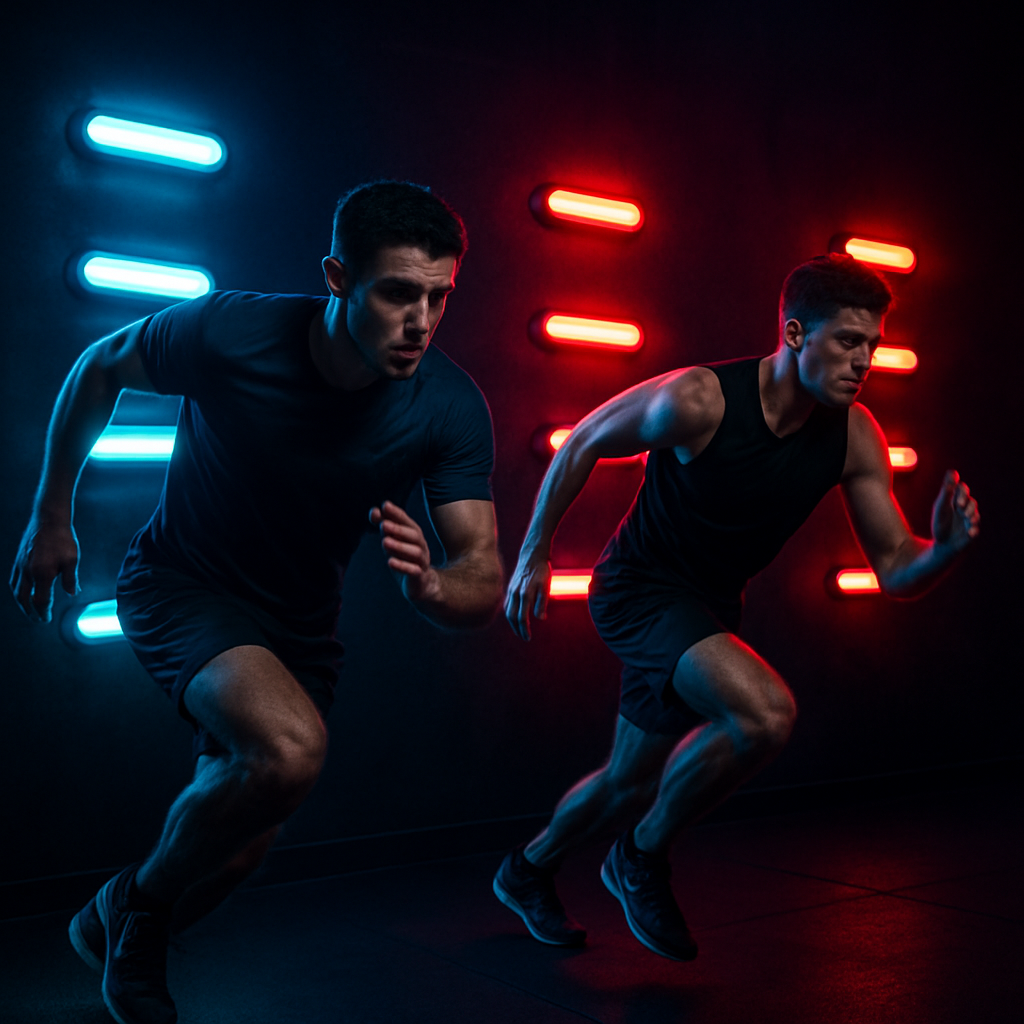 Solo reflex training with wall-mounted glowing pods